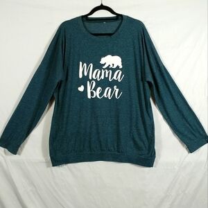 Mama Bear Vintage Sweatshirt Women's Sage Green Graphic Long Sleeve Plus Size 2X